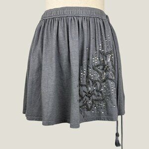 Y2K American Eagle Gray Mini Skirt with Beaded Sequins Star Embellishment